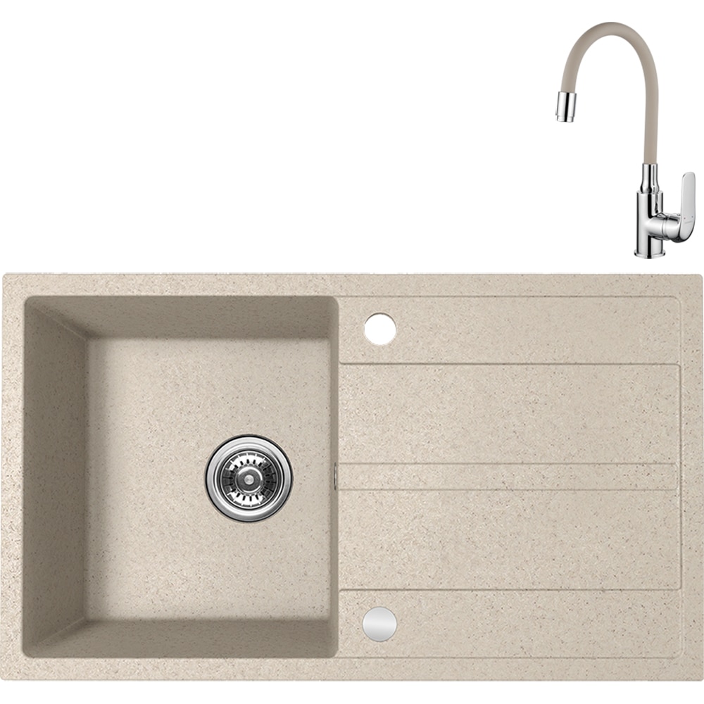 Pachet chiuveta LIDO S69E411Y, 1 cuva, granit + baterie, bej