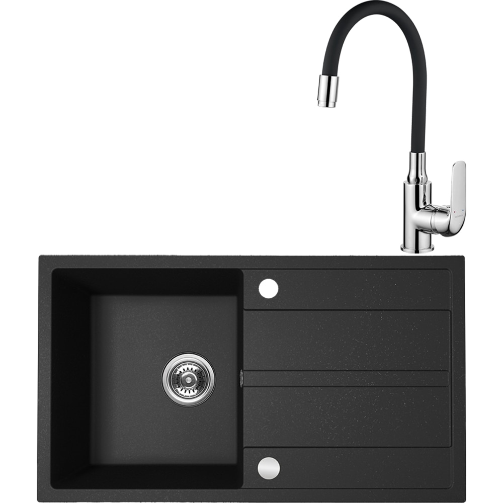 Pachet chiuveta LIDO S69E711Y, 1 cuva, granit + baterie, negru