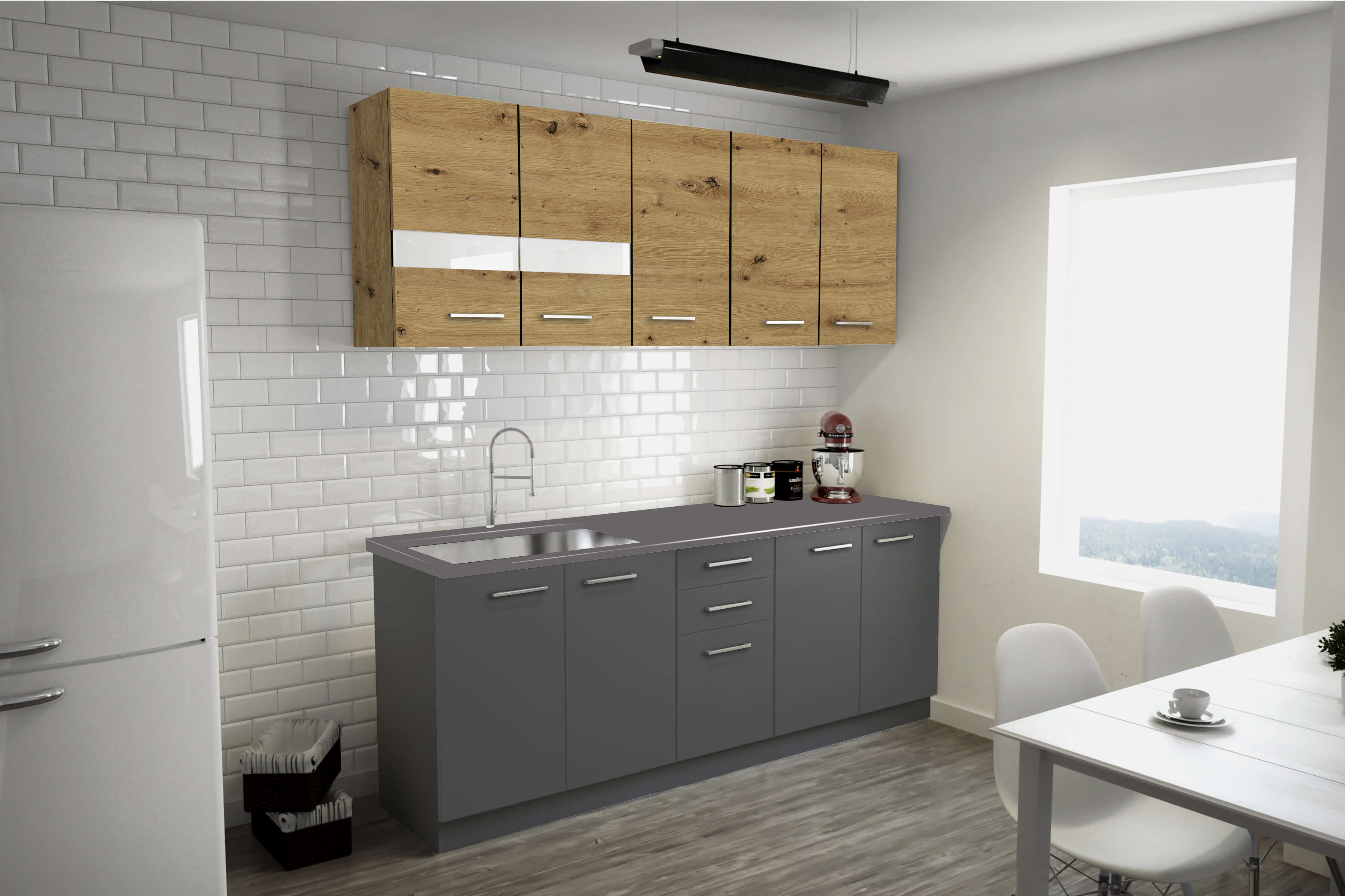 Kit bucatarie, gri stejar, 200 cm  Miami