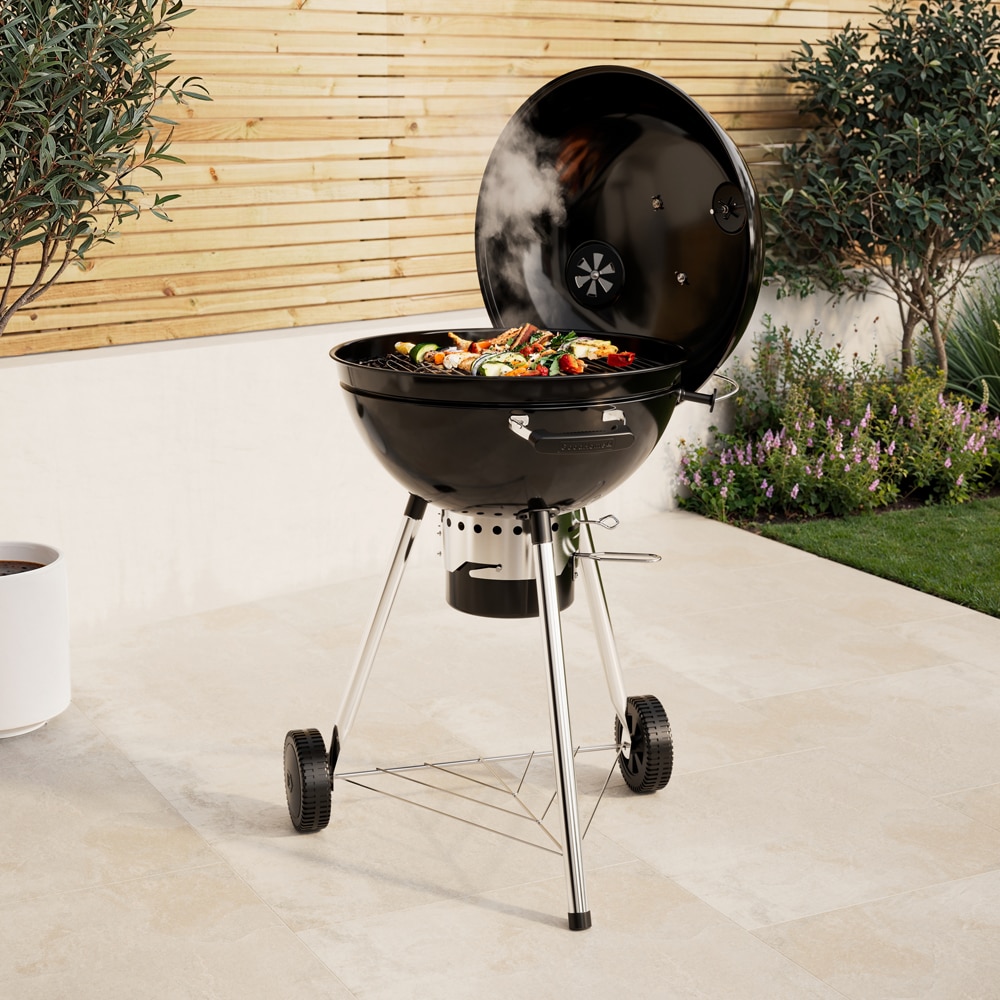 Gratar carbune GOODHOME Elland, 57 cm, 1 suprafata, 2 role, negru