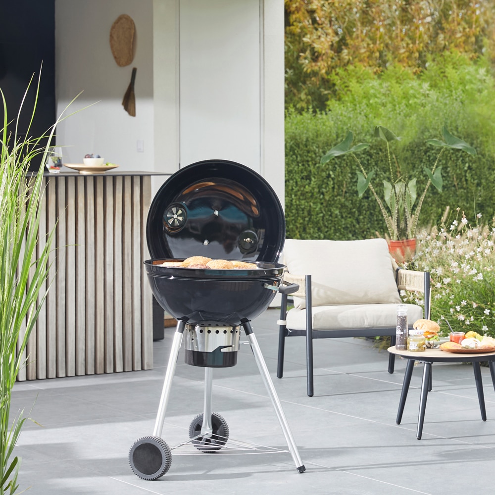 Gratar carbune GOODHOME Elland, 57 cm, 1 suprafata, 2 role, negru