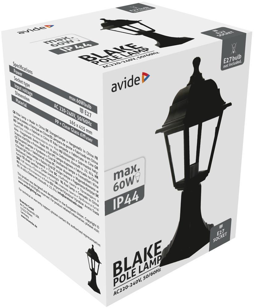 Stalp iluminat exterior AVIDE, E27, 60W, IP44, negru