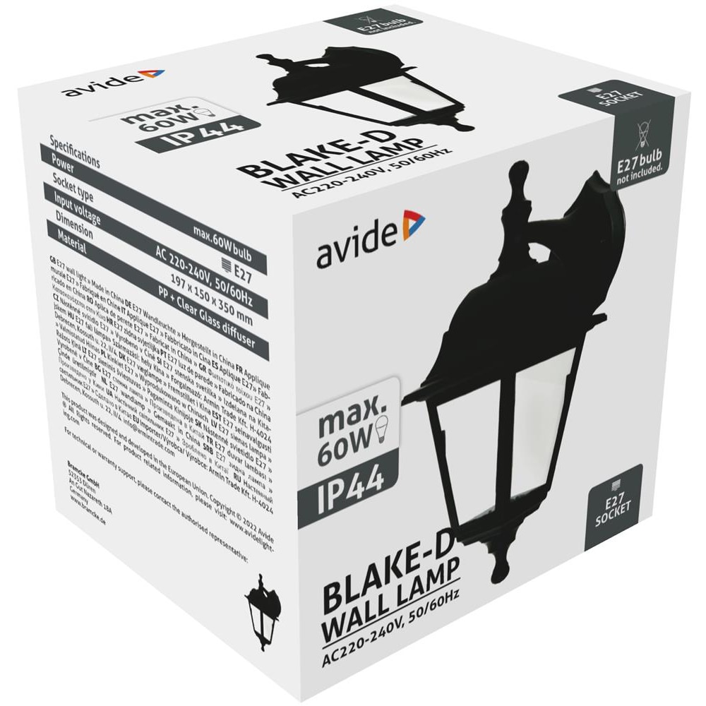 Aplica de exterior LED AVIDE Blake-D, E27, IP44, negru