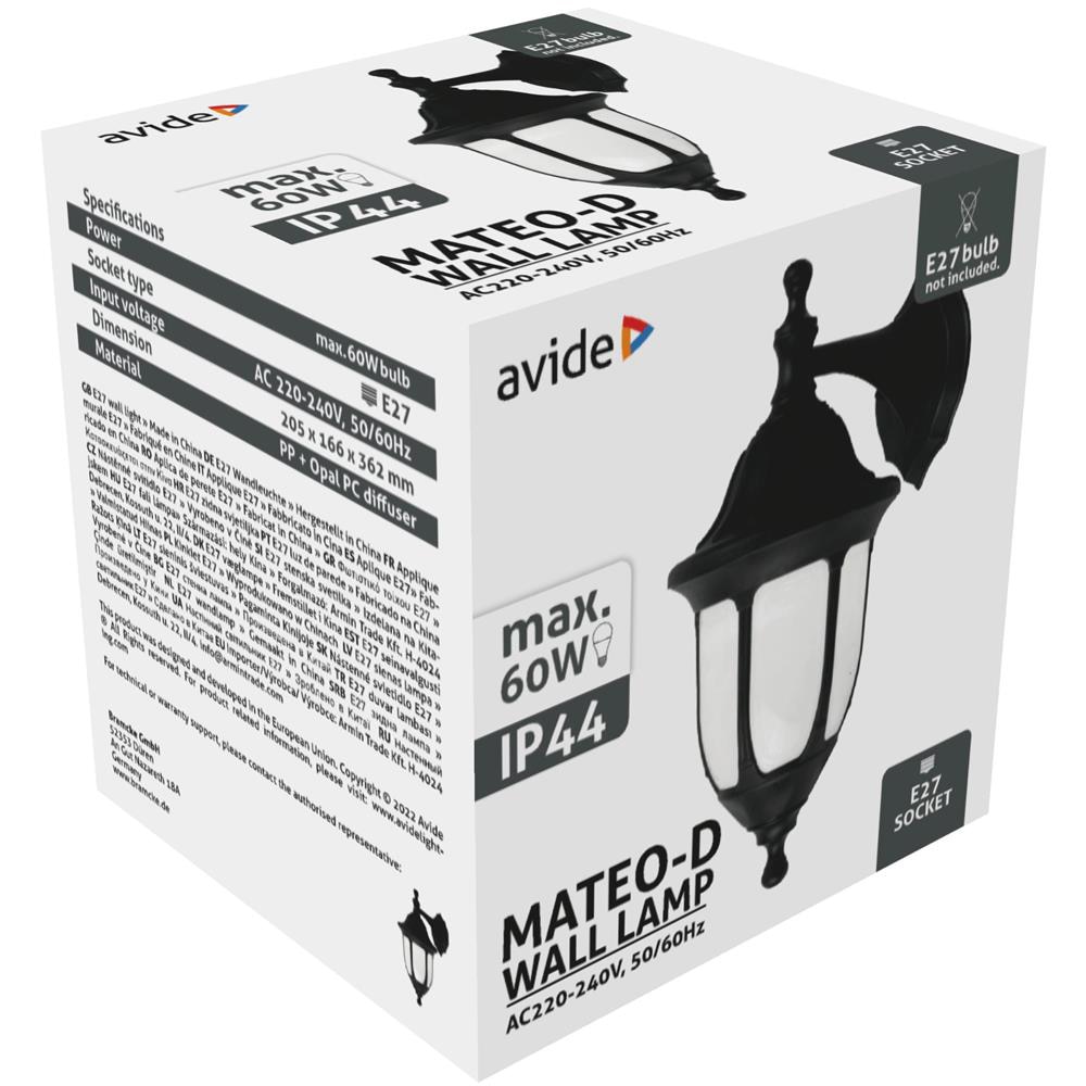 Aplica de exterior LED AVIDE Mateo-D, E27, IP44, negru