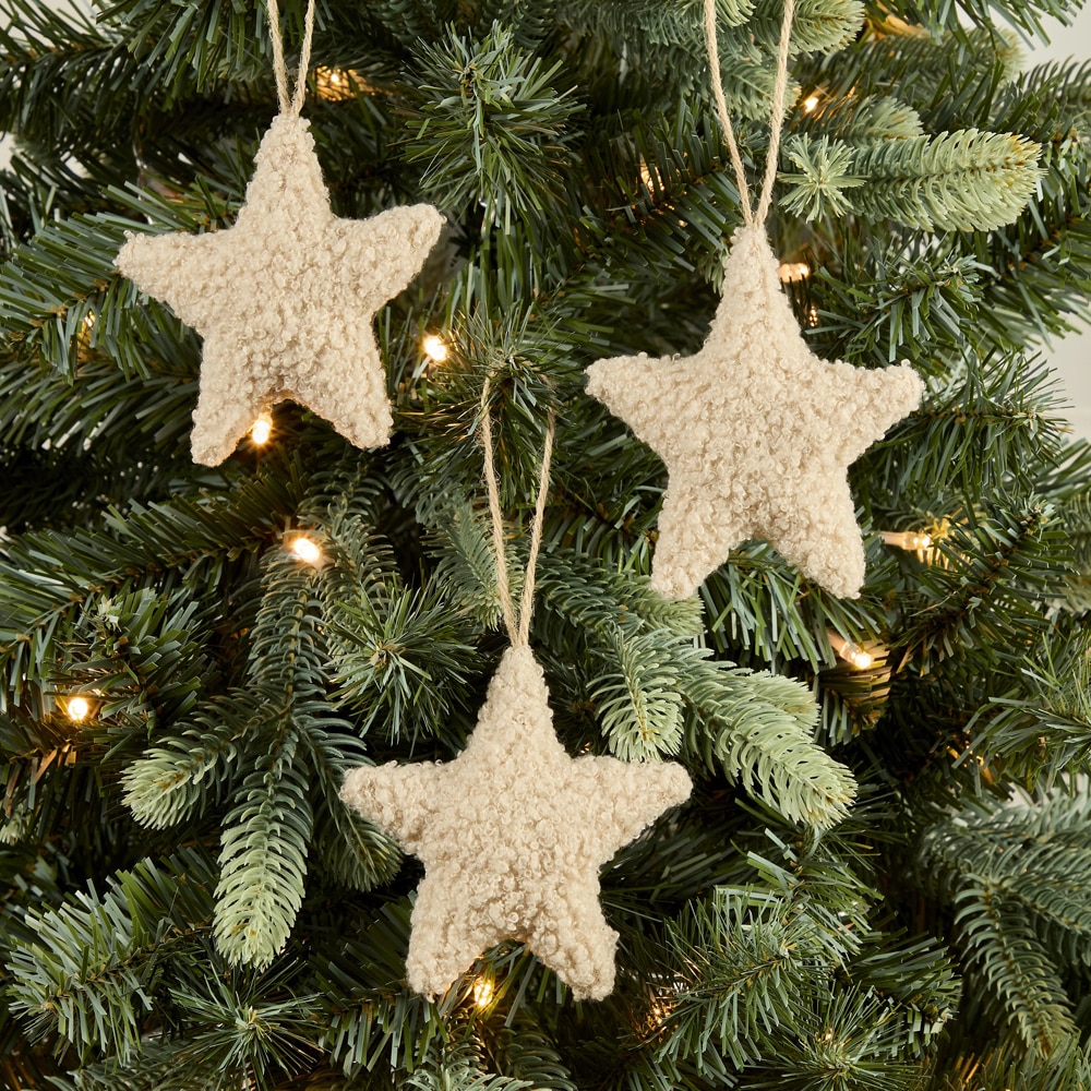 Set ornamente de Craciun, 3 bucati, 9.7 cm, crem