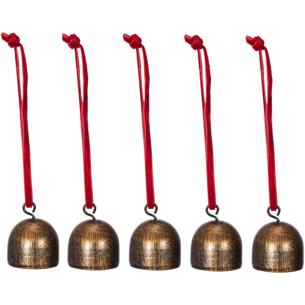 Set clopotei de Craciun, 5 bucati, 3.2 cm, auriu-rosu