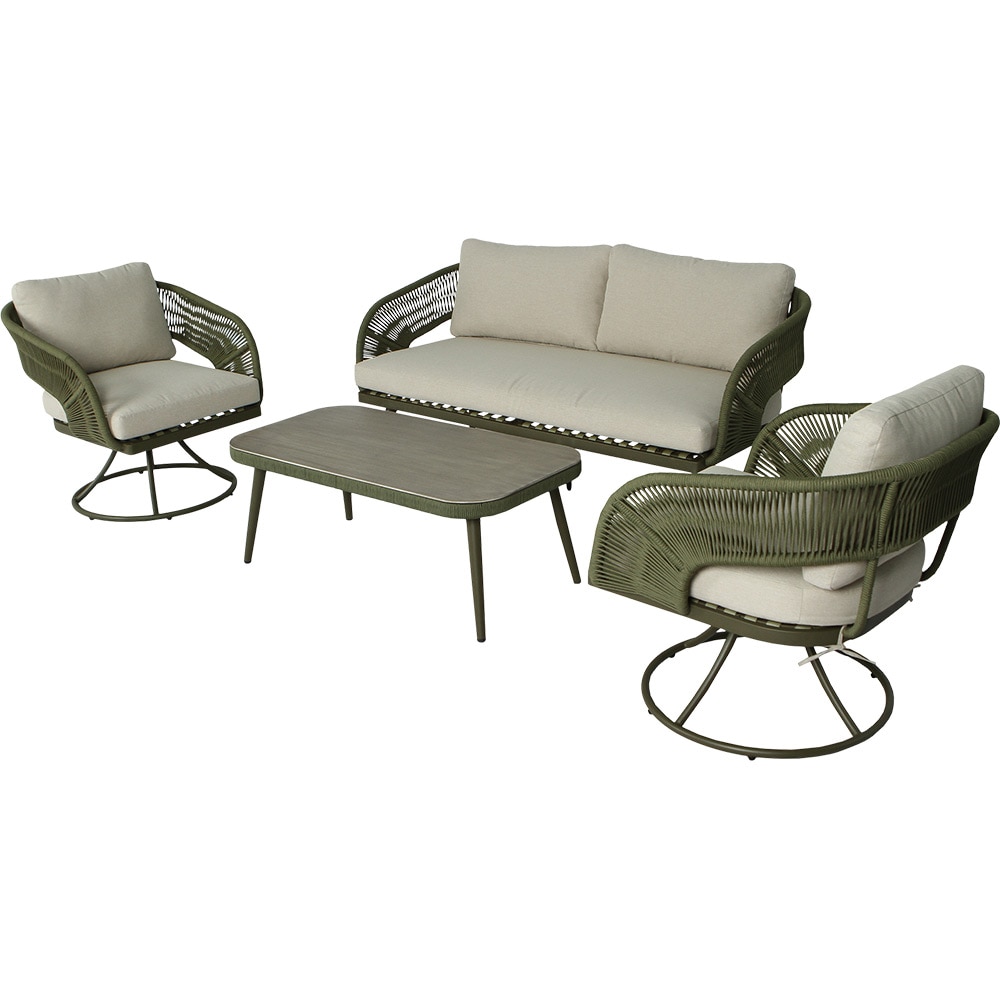 Set mobilier terasa GIZA, perne incluse, sticla si ratan, bej/kaki, 4 piese