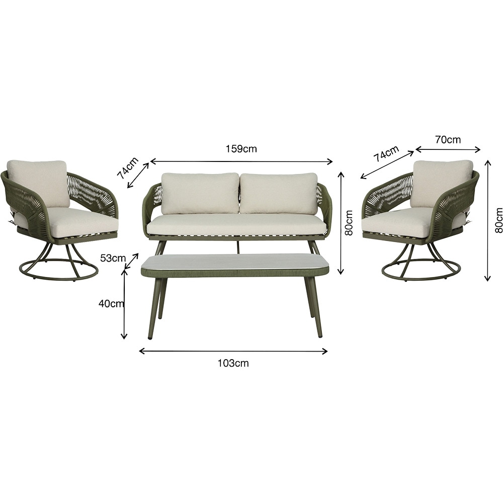 Set mobilier terasa GIZA, perne incluse, sticla si ratan, bej/kaki, 4 piese