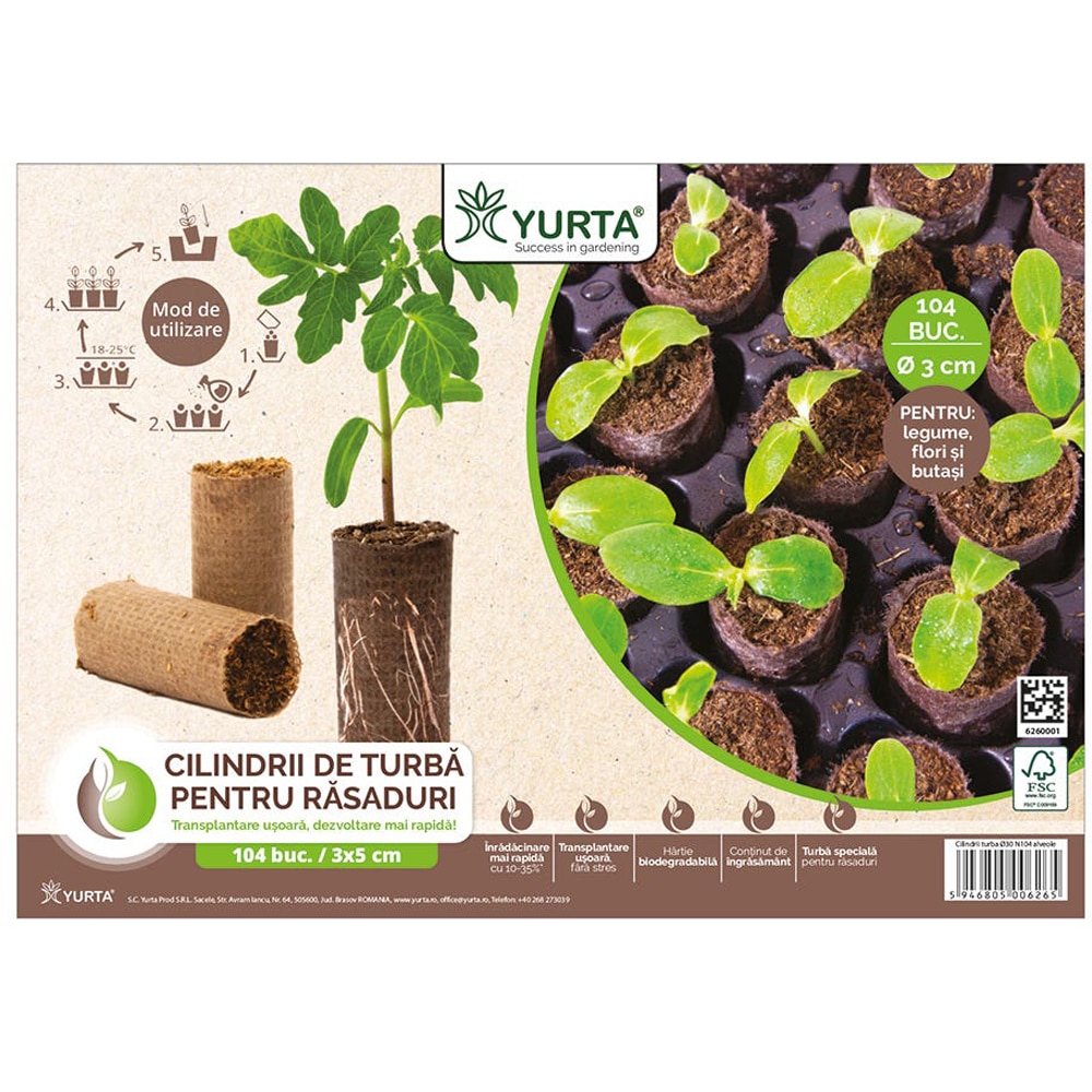 Alveole cilindri turba, diametru 30 mm, 104 bucati