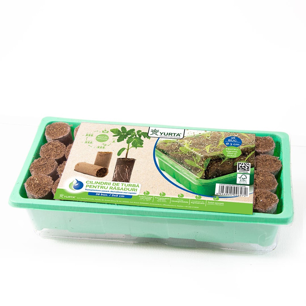 Alveole cilindri de turba Yurta, substrat pentru rasaduri, legumicultura, 30 bucati