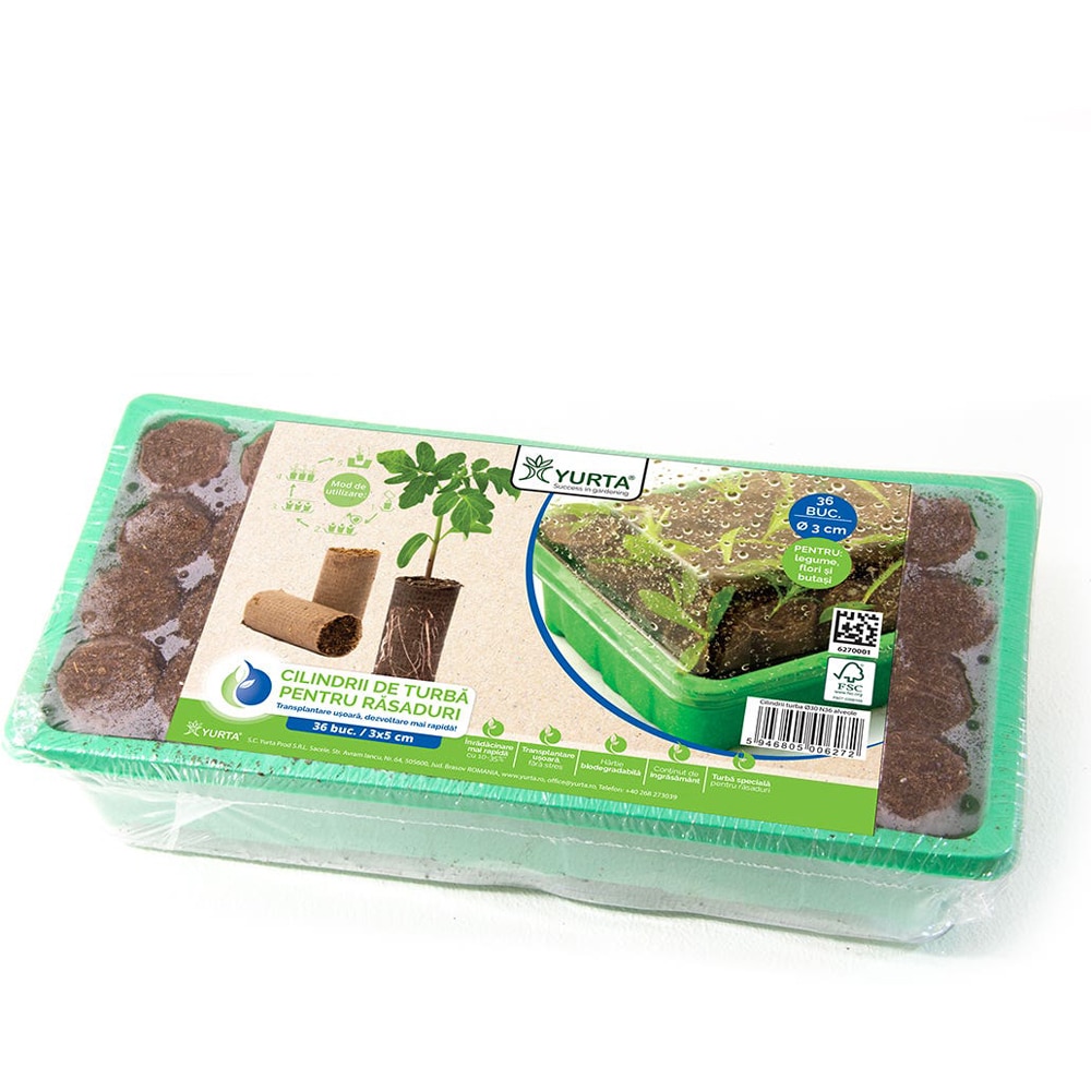 Alveole cilindri de turba Yurta, substrat pentru rasaduri, legumicultura, 30 bucati