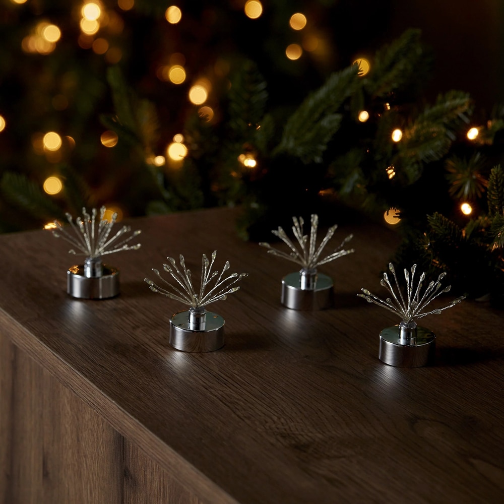 Decoratiune luminoasa Craciun, LED, 4 bucati, argintiu