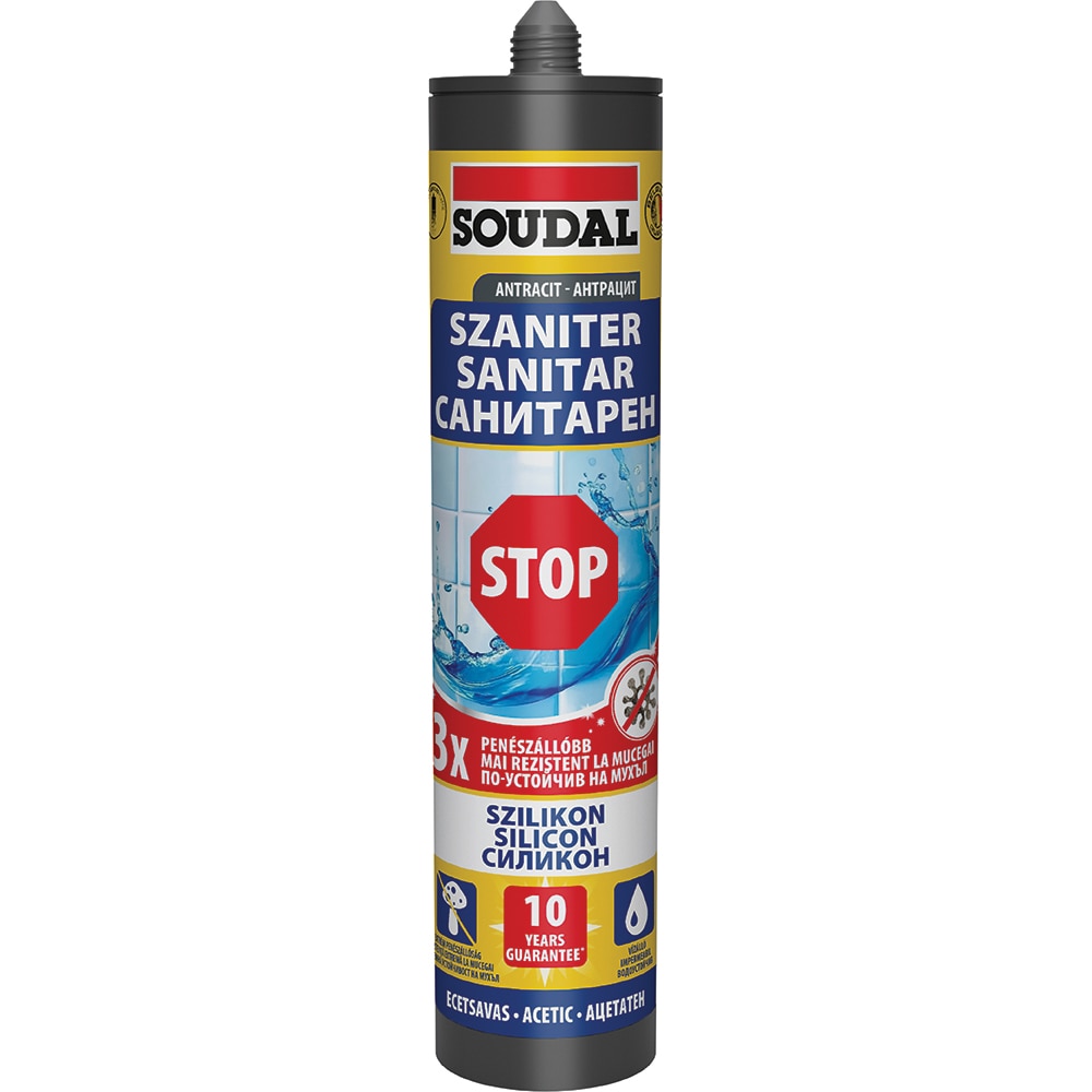 Silicon sanitar SOUDAL, aplicare cu pistol, gri antracit, 280 ml