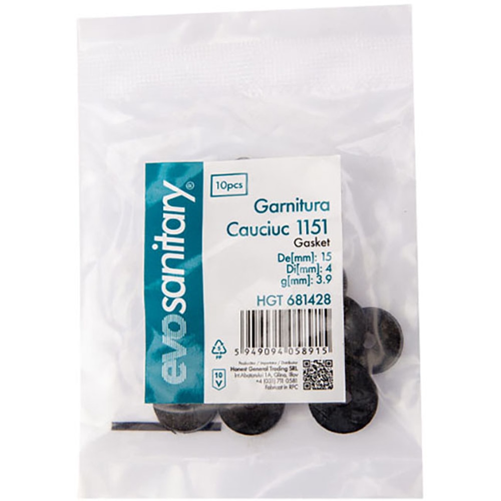 Set garnituri de cauciuc EVOSANITARY, 15 x 4 mm, 10 bucati