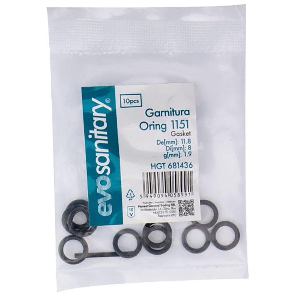 Set garnituri O-Ring EVOSANITARY, 11.8 x 8 mm, 10 bucati