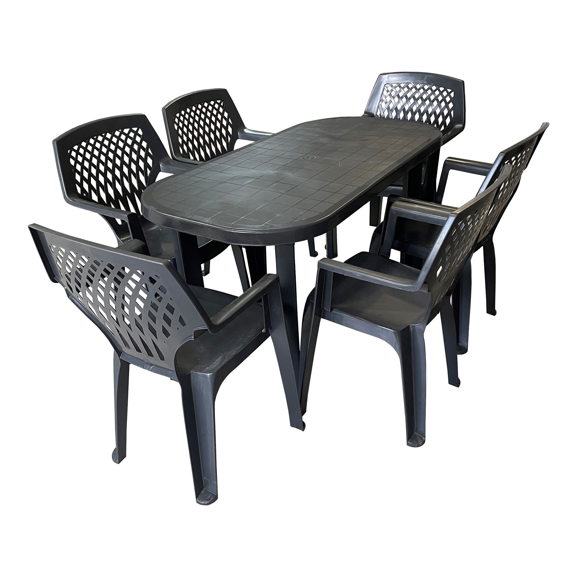 Set mobilier gradina, plastic, antracit, 6 pers, masa + 6 scaune  Clio
