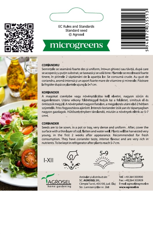 Seminte coriandru (microgreens) AGROSEL, 5.15 g
