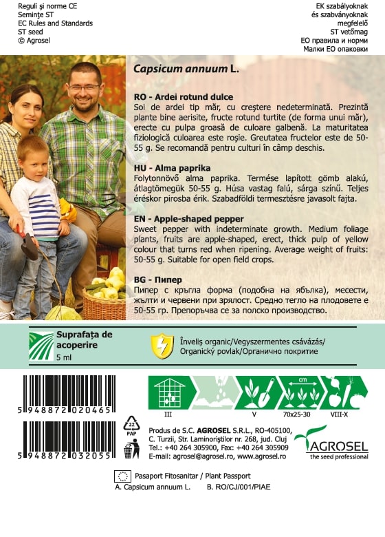 Seminte ardei dulce rotund Ariesan AGROSEL, 5.15 g