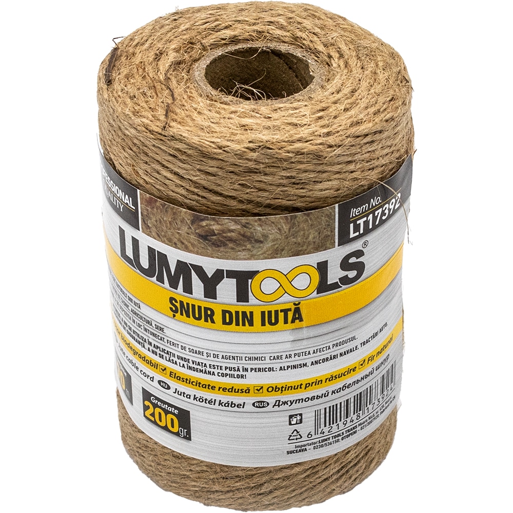 Snur LUMY TOOLS, iuta, 70 m, 200 g, bej