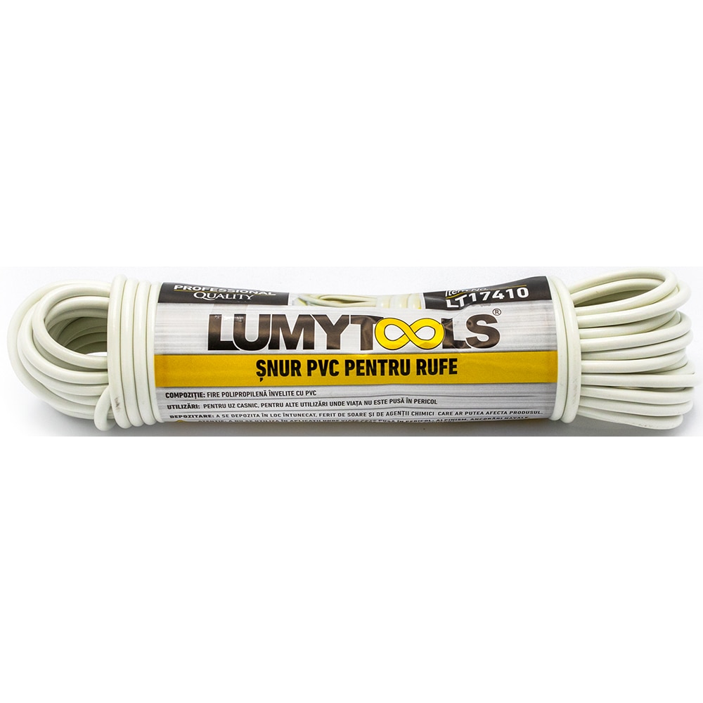 Snur LUMY TOOLS, PVC, 5 mm x 15 m, pentru rufe, alb