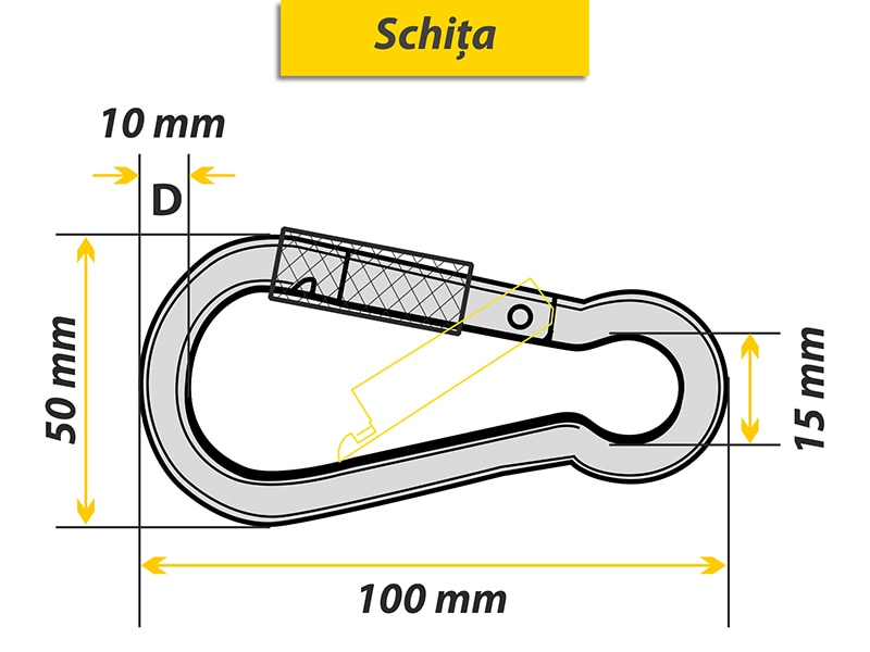 Carabina cu siguranta, 10 x 100 mm, otel, argintiu