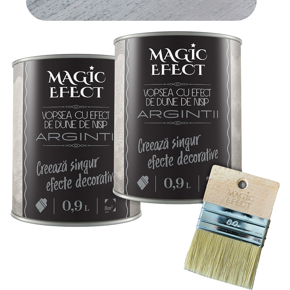 Pachet 1 plus 1 Vopsea cu efect de dune de nisip Magic Effect, pensula inclusa, argintiu nisip, 0.9L