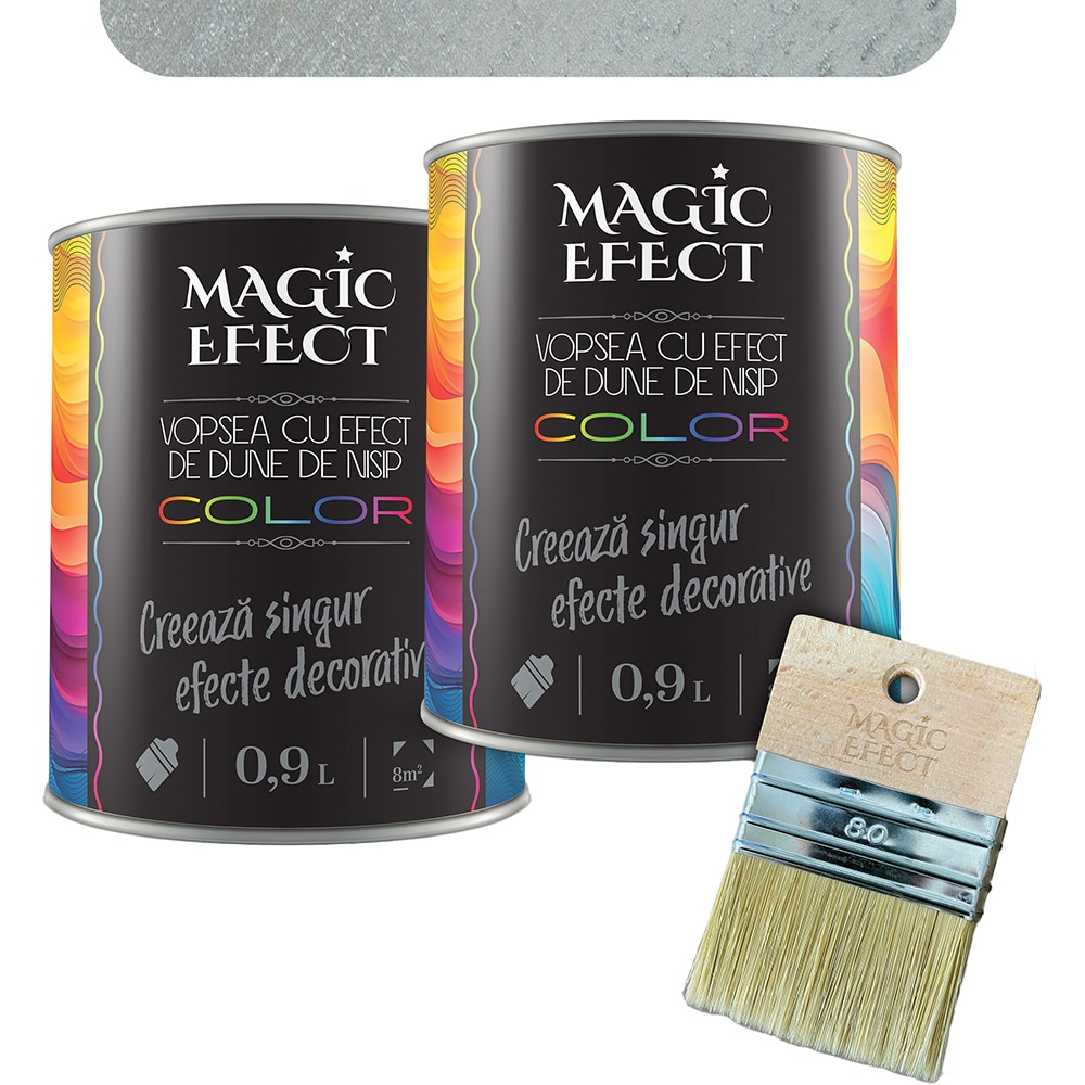 Pachet 1 plus 1 Vopsea cu efect de dune de nisip Magic Effect, pensula inclusa, argintiu christ lagoon, 0.9L