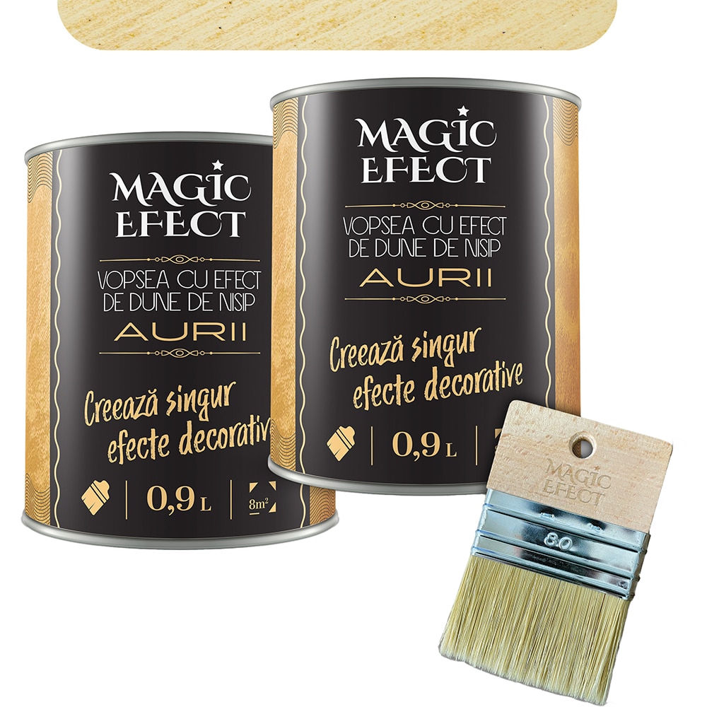 Pachet 1 plus 1 Vopsea cu efect de dune de nisip Magic Effect, pensula inclusa, auriu, 0.9L