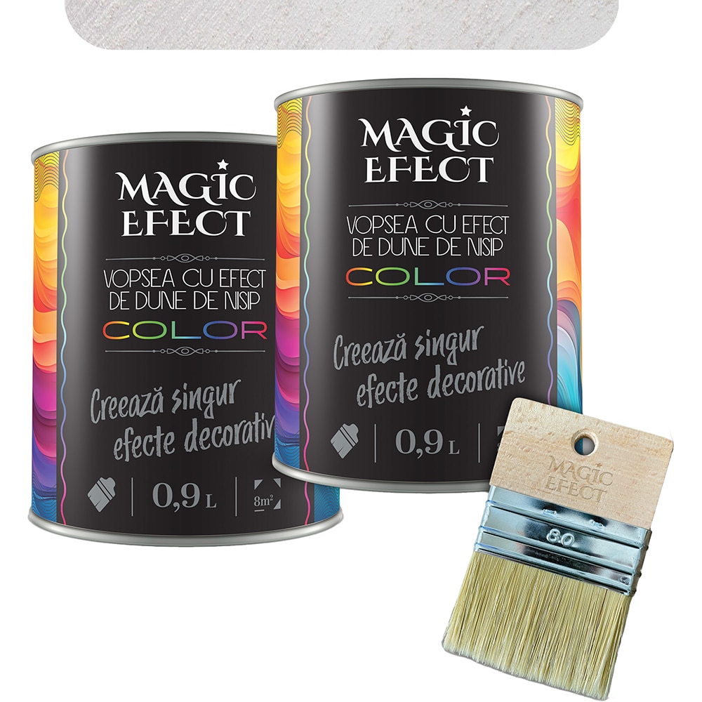 Pachet 1 plus 1 Vopsea cu efect de dune de nisip Magic Effect, pensula inclusa, alb, 0.9L