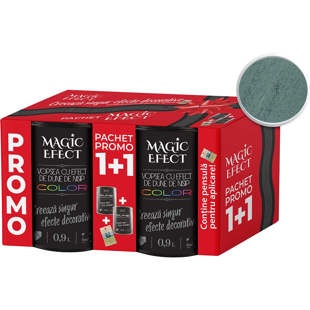 Pachet 1 plus 1 Vopsea cu efect de dune de nisip Magic Effect, pensula inclusa, verde amazon, 0.9L