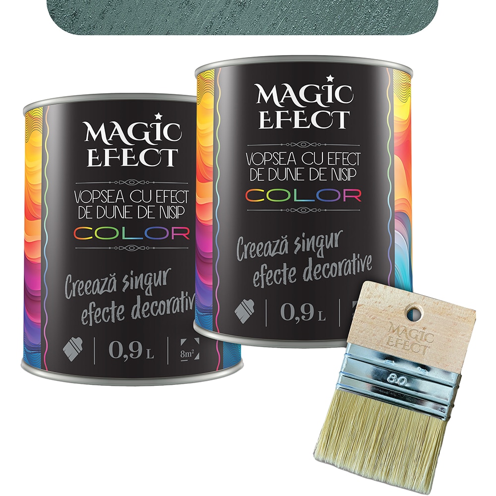 Pachet 1 plus 1 Vopsea cu efect de dune de nisip Magic Effect, pensula inclusa, verde amazon, 0.9L