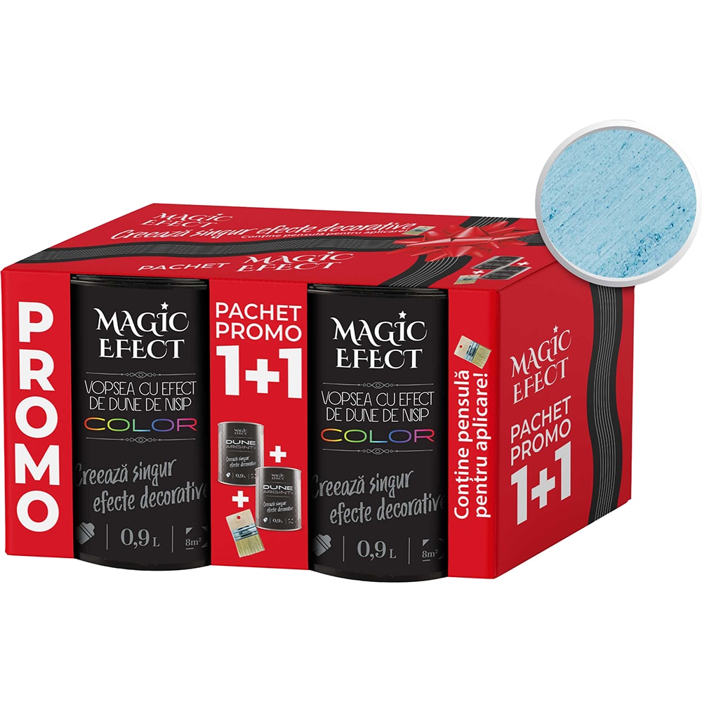 Pachet 1 plus 1 Vopsea cu efect de dune de nisip Magic Effect, pensula inclusa, albastru diamond, 0.9L