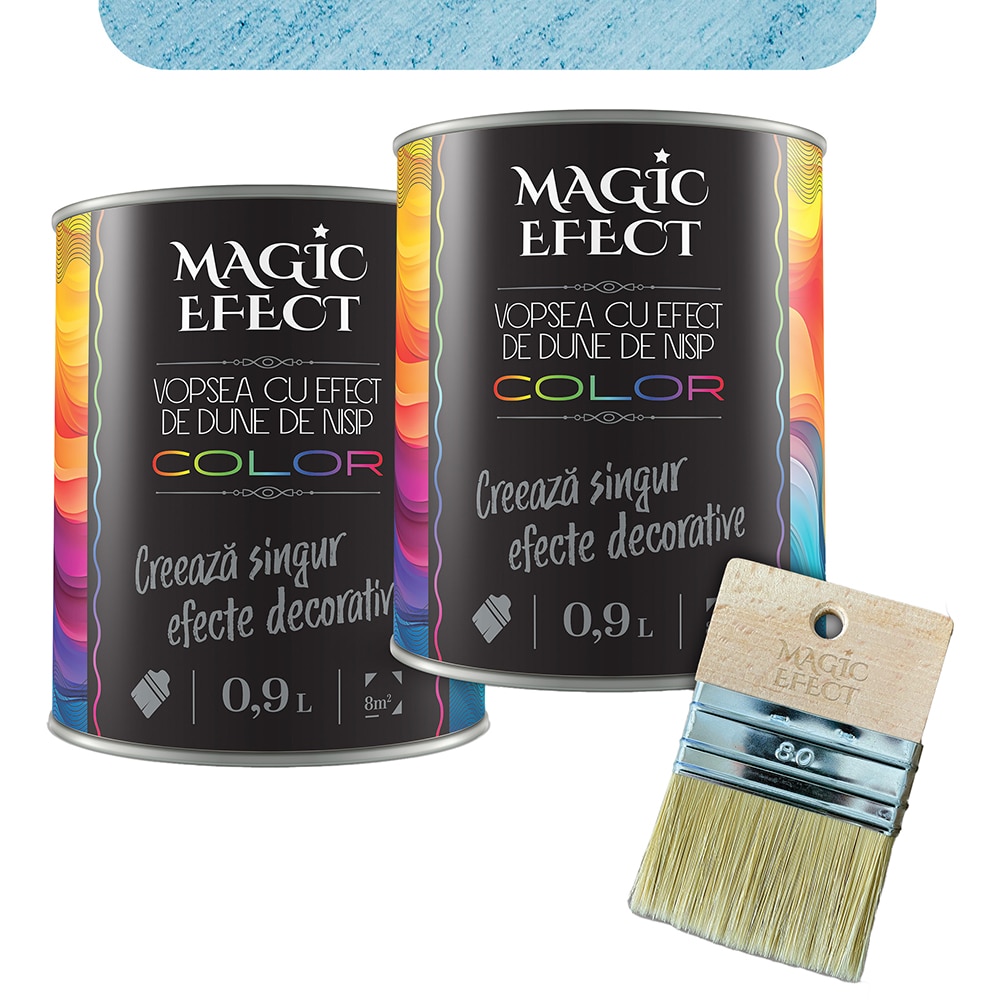 Pachet 1 plus 1 Vopsea cu efect de dune de nisip Magic Effect, pensula inclusa, albastru diamond, 0.9L