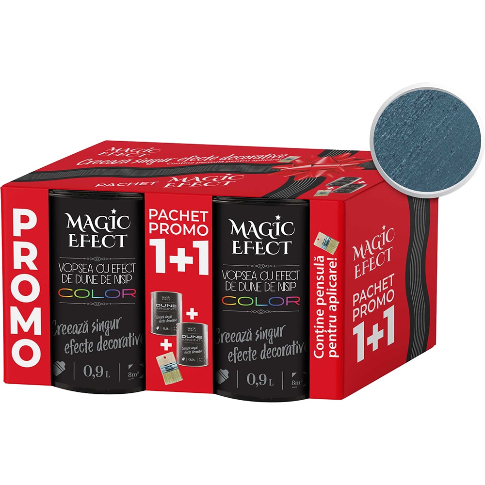 Pachet 1 plus 1 Vopsea cu efect de dune de nisip Magic Effect, pensula inclusa, albastru, 0.9L