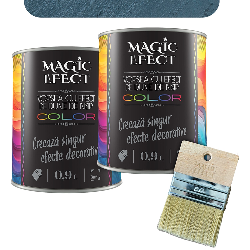 Pachet 1 plus 1 Vopsea cu efect de dune de nisip Magic Effect, pensula inclusa, albastru, 0.9L