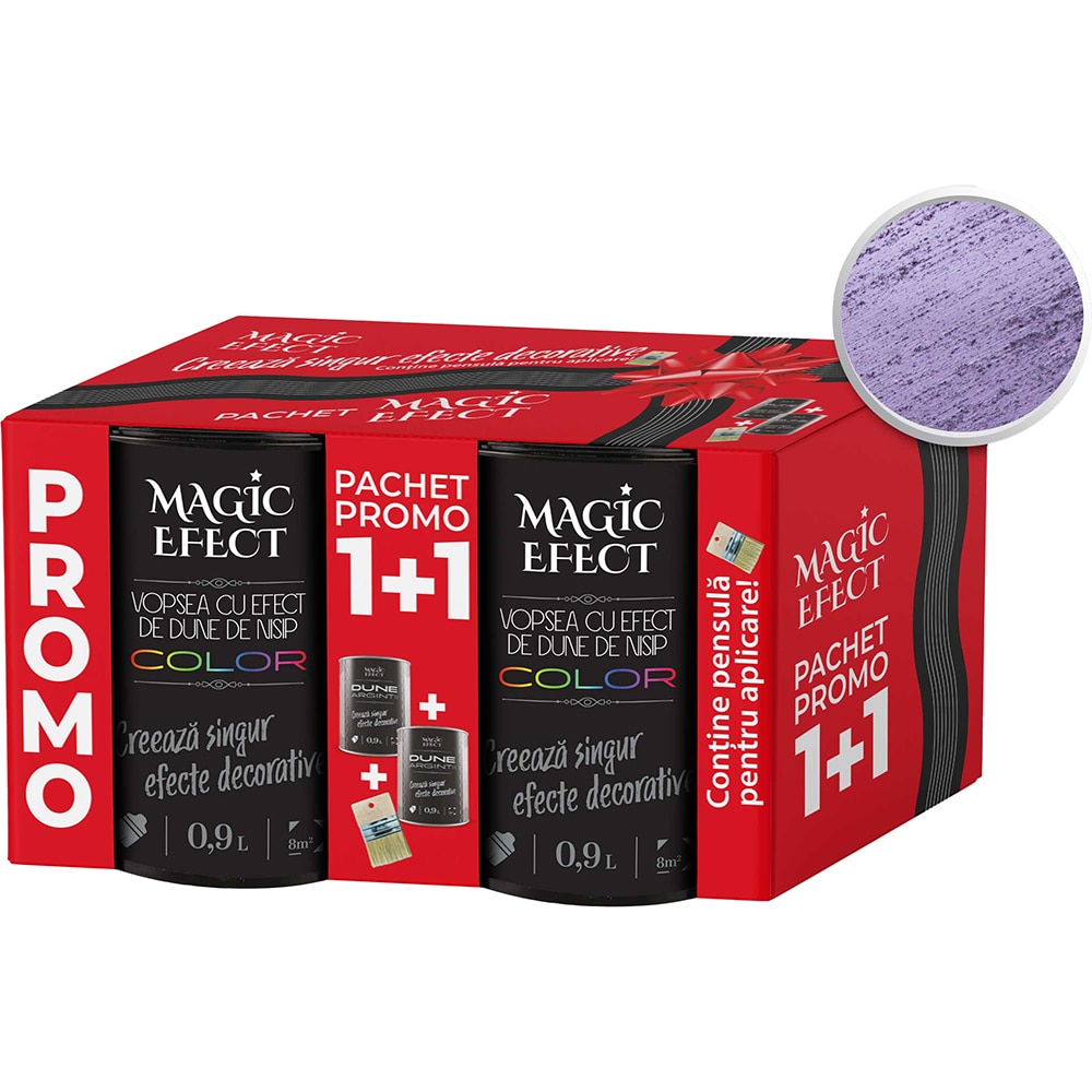 Pachet 1 plus 1 Vopsea cu efect de dune de nisip Magic Effect, pensula inclusa, mov ice fucsia, 0.9L