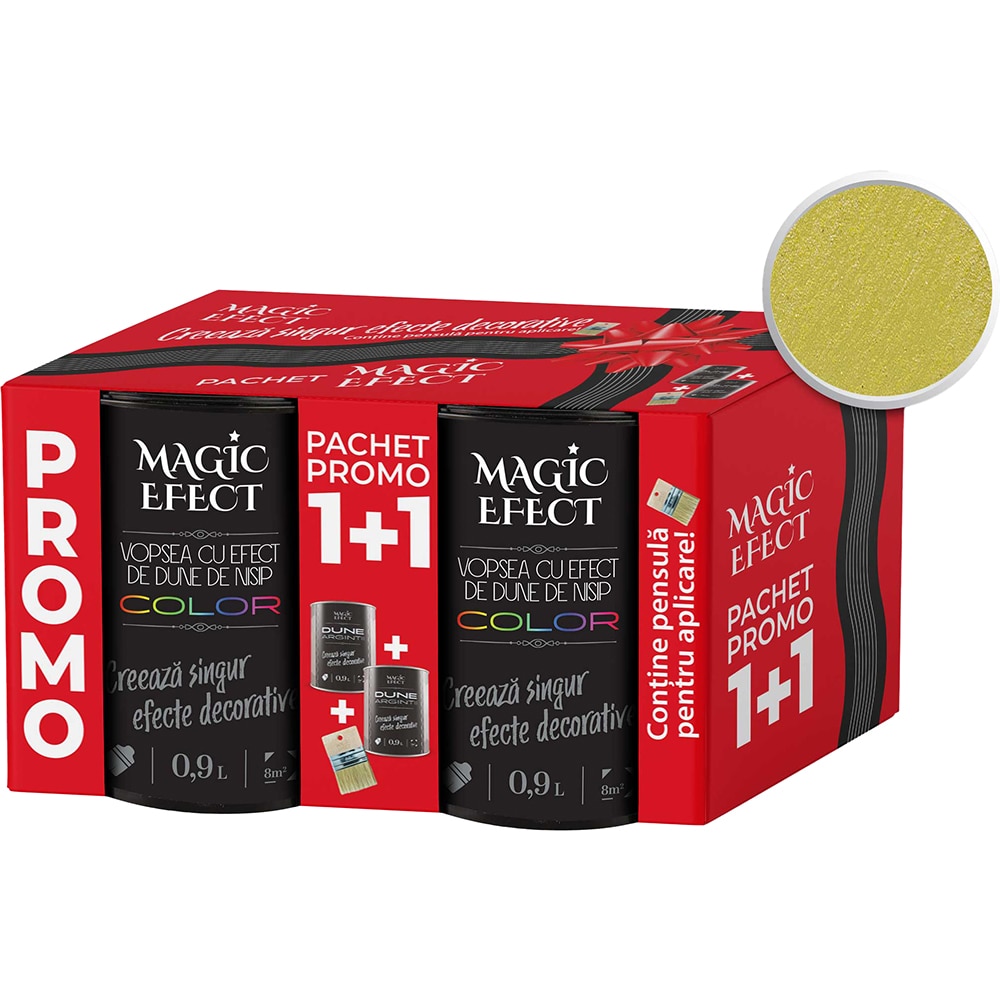 Pachet 1 plus 1 Vopsea cu efect de dune de nisip Magic Effect, pensula inclusa, galben lemon dream, 0.9L