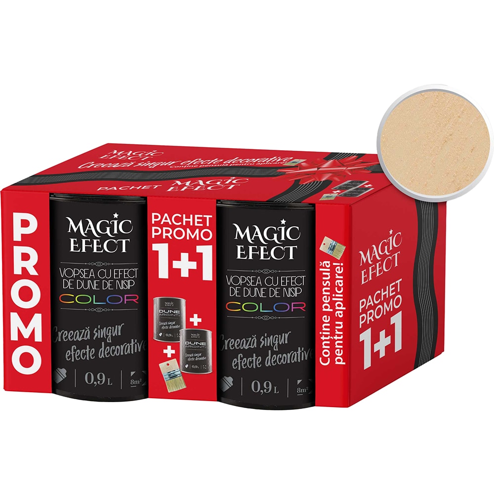 Pachet 1 plus 1 Vopsea cu efect de dune de nisip Magic Effect, pensula inclusa, crem marrocan, 0.9L