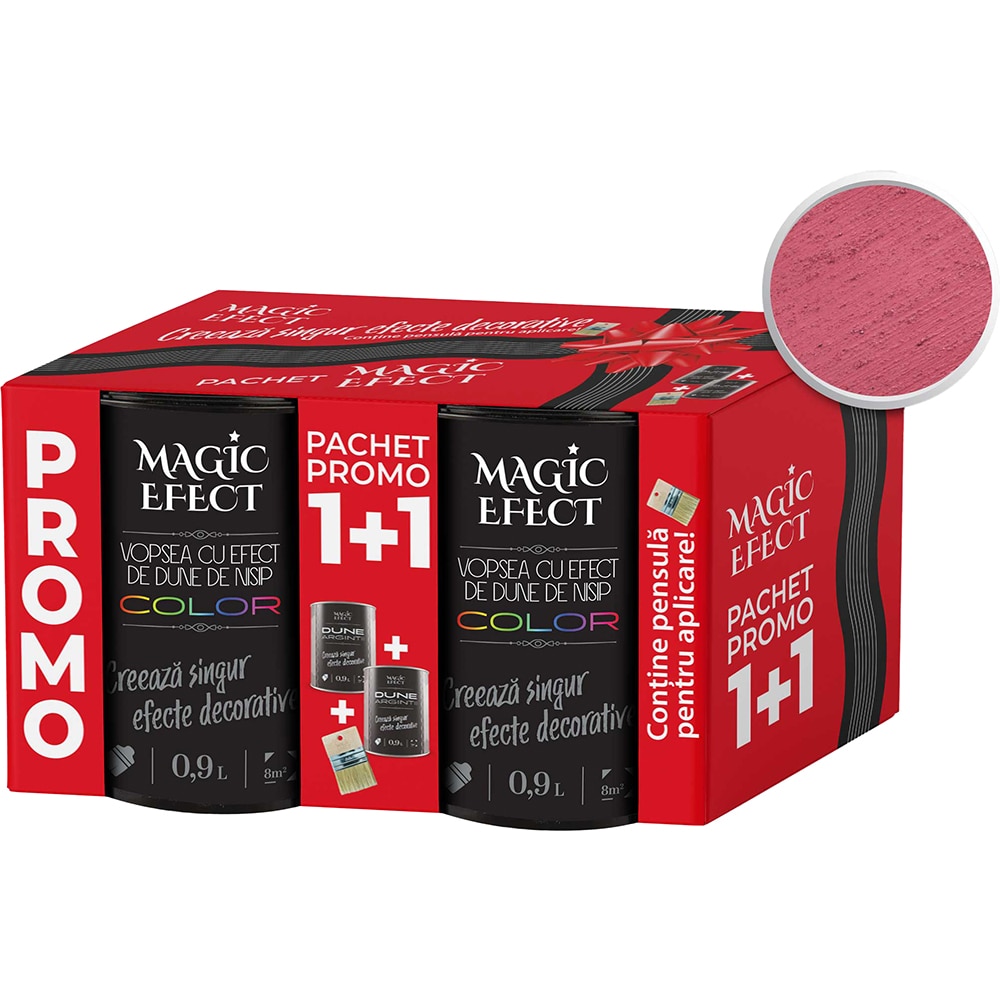Pachet 1 plus 1 Vopsea cu efect de dune de nisip Magic Effect, pensula inclusa, rosu rubin, 0.9L