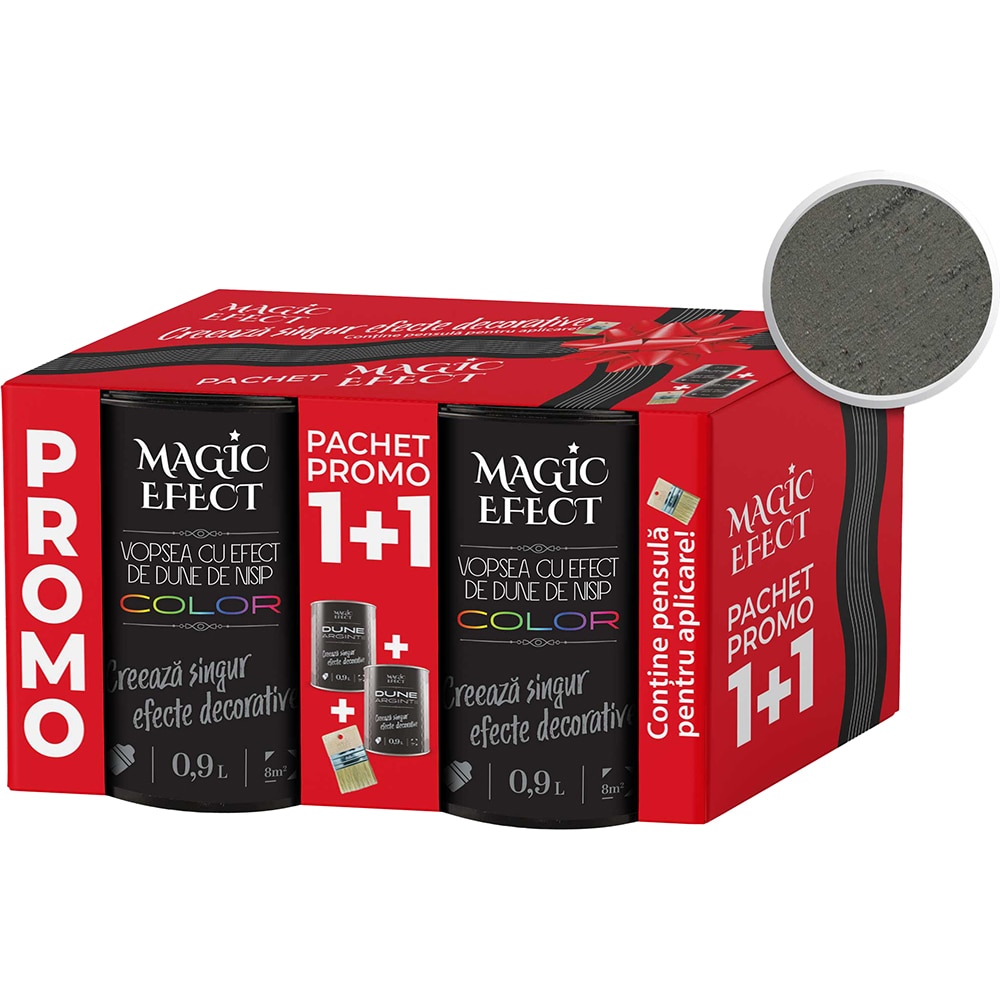 Pachet 1 plus 1 Vopsea cu efect de dune de nisip Magic Effect, pensula inclusa, gri urban, 0.9L