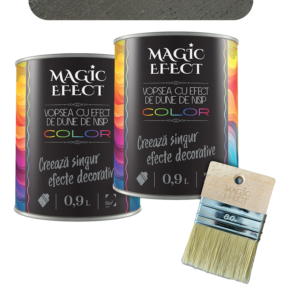 Pachet 1 plus 1 Vopsea cu efect de dune de nisip Magic Effect, pensula inclusa, gri urban, 0.9L