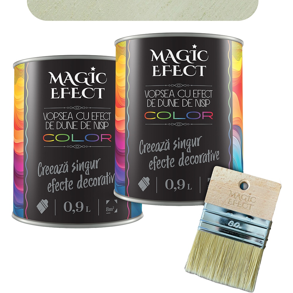 Pachet 1 plus 1 Vopsea cu efect de dune de nisip Magic Effect, pensula inclusa, oliv garden, 0.9L