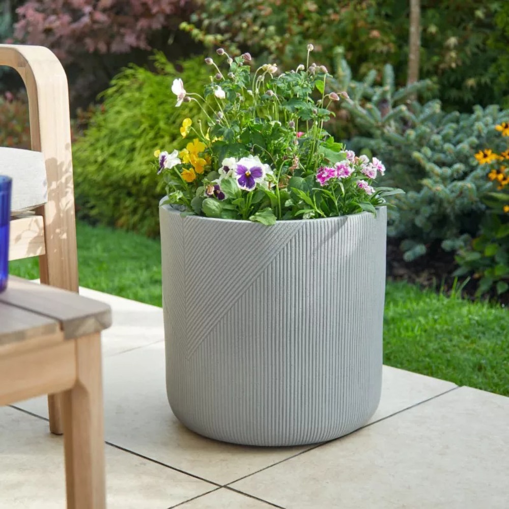 Ghiveci flori VERVE, lut, D 36 cm, gri deschis