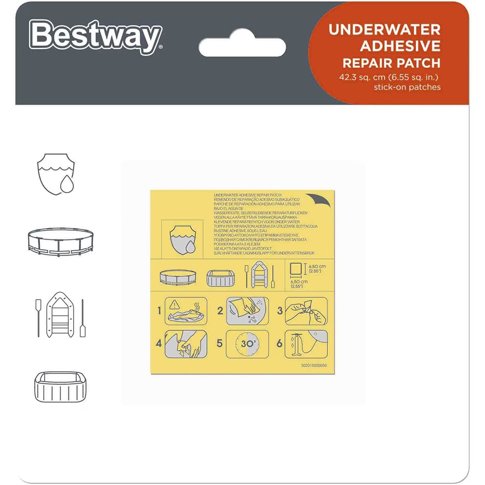 Set 10 petice autoadezive Bestway, pentru reparatii gonflabile, 6.5 x 6.5 cm