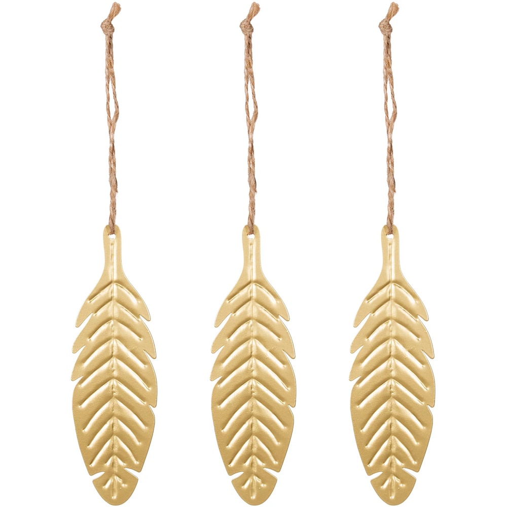 Set ornamente brad Frunze, 3 bucati, 8.6 cm, auriu