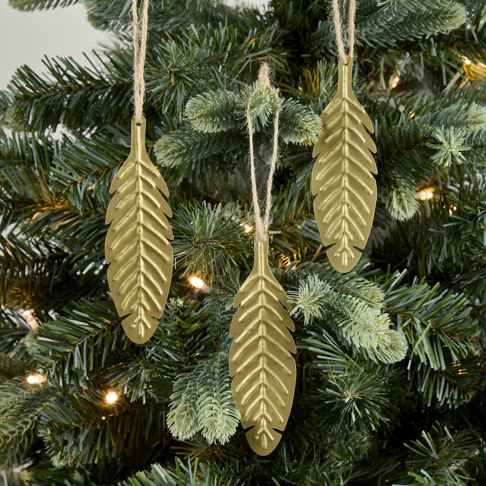 Set ornamente brad Frunze, 3 bucati, 8.6 cm, auriu