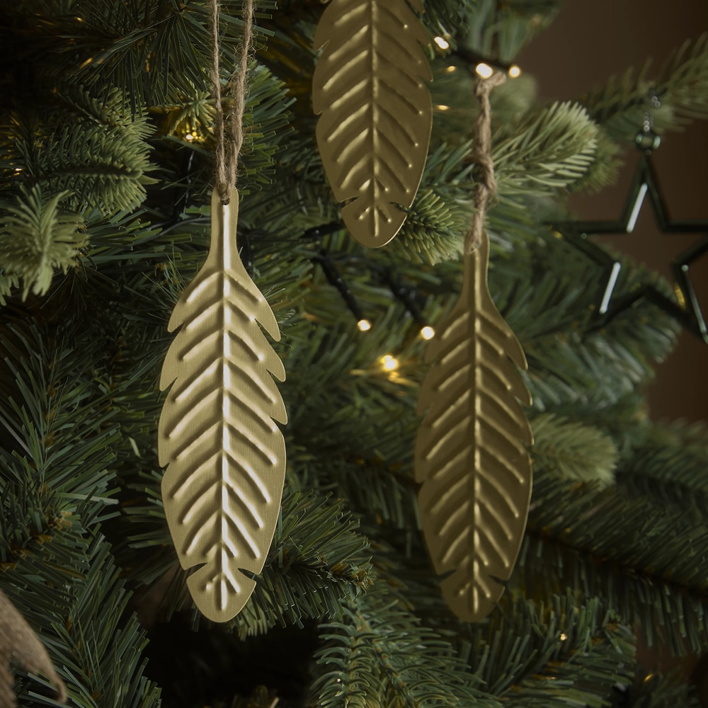 Set ornamente brad Frunze, 3 bucati, 8.6 cm, auriu