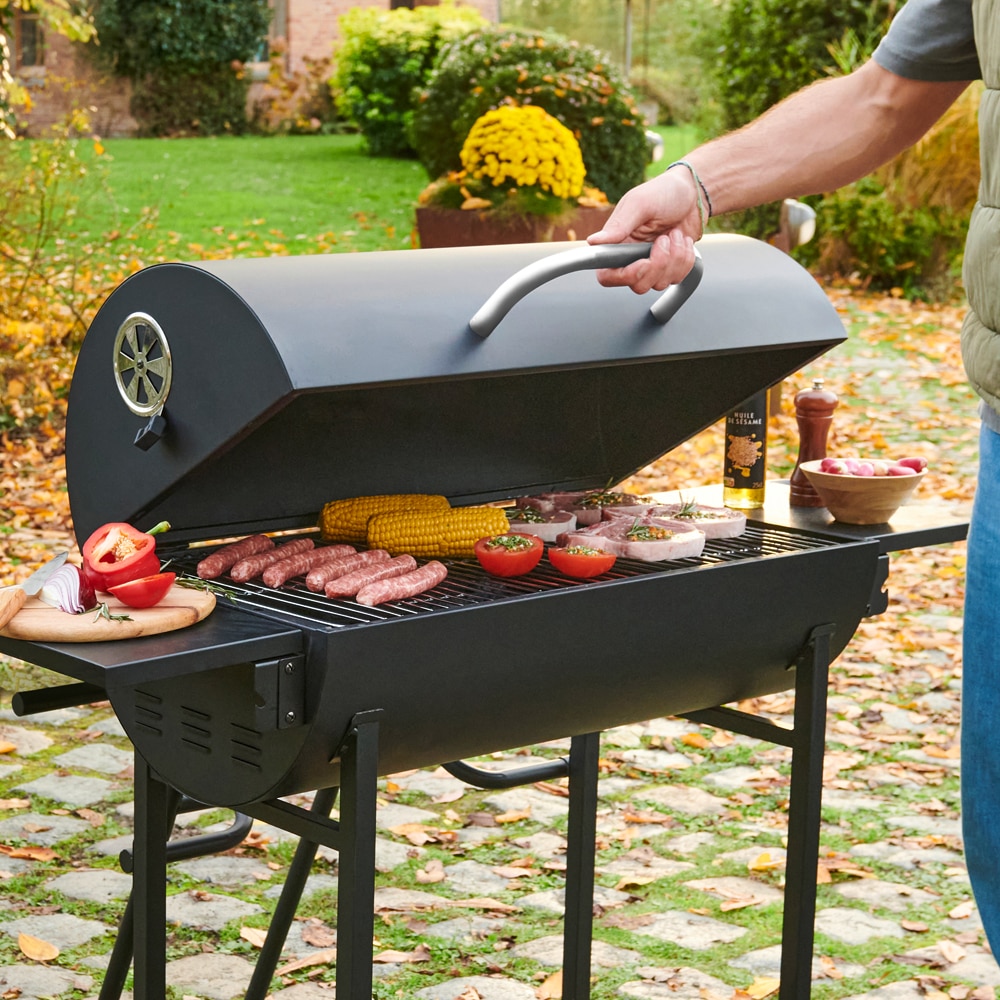 Gratar carbune Stockholm, 83 cm, 2 suprafete, 2 role, negru