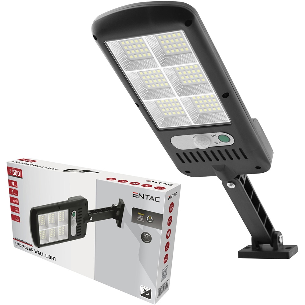 Lampa solara ENTAC ESLP-SMD-N, 5W, 500lm, IP65, negru