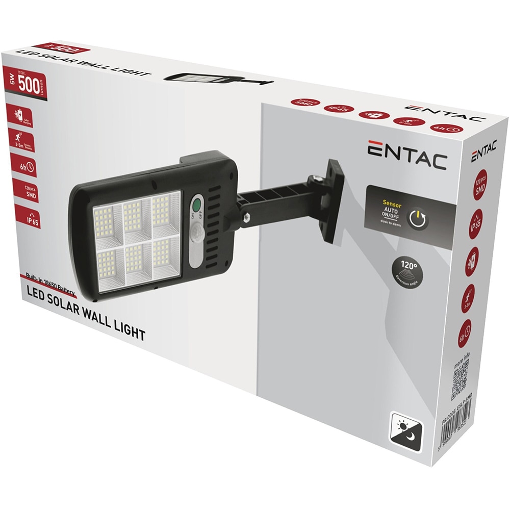 Lampa solara ENTAC ESLP-SMD-N, 5W, 500lm, IP65, negru